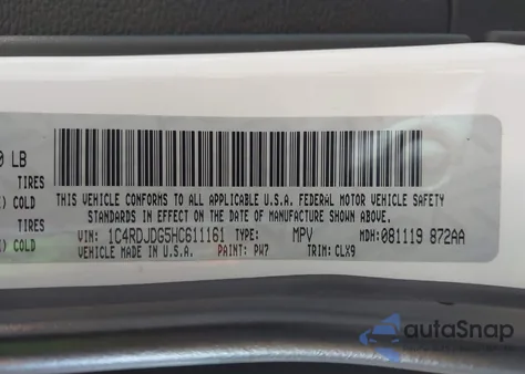 2017 Dodge Durango Gt Awd z USA, uszkodzony, nr VIN 1C4RDJDG5HC611161